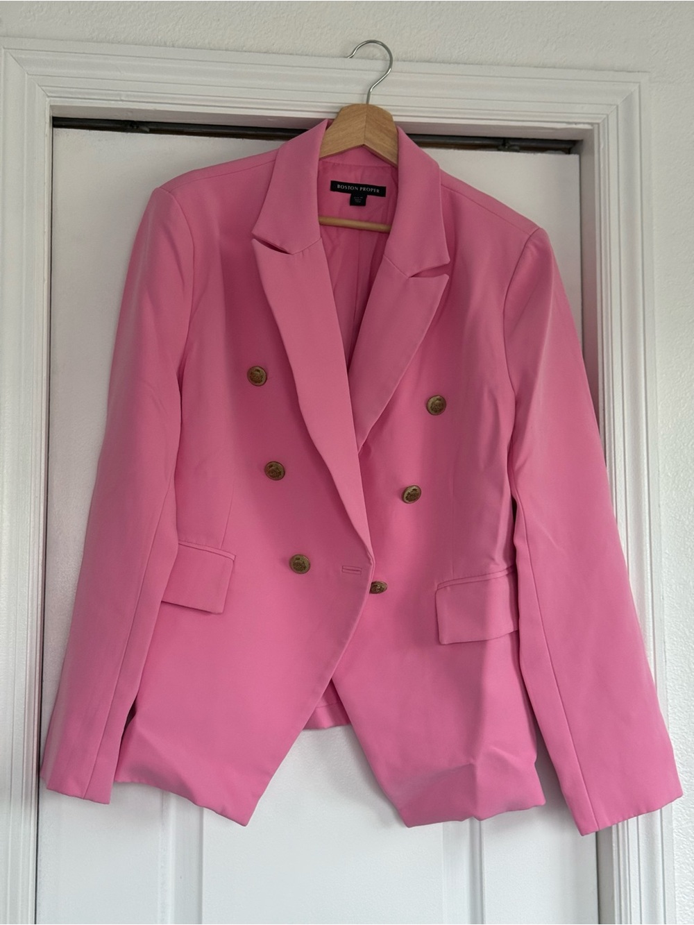 Boston Proper Pink Double-Breasted Blazer with Gold Buttons